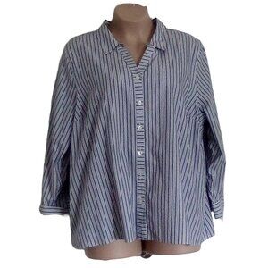 Catherines Women's Plus Size Non-Iron Striped Button-Up Shirt 3x